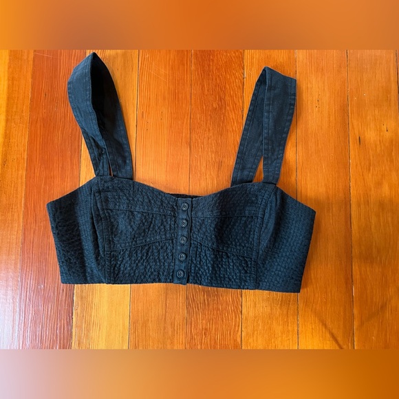 NWT Madewell Black Button-Front Crop Top 100% Linen Sweetheart Bralette - 6 - Picture 7 of 9